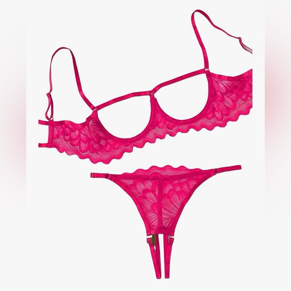NWT No Label Size XL Pink Womens Sexy Lace Lingerie Nightie Set